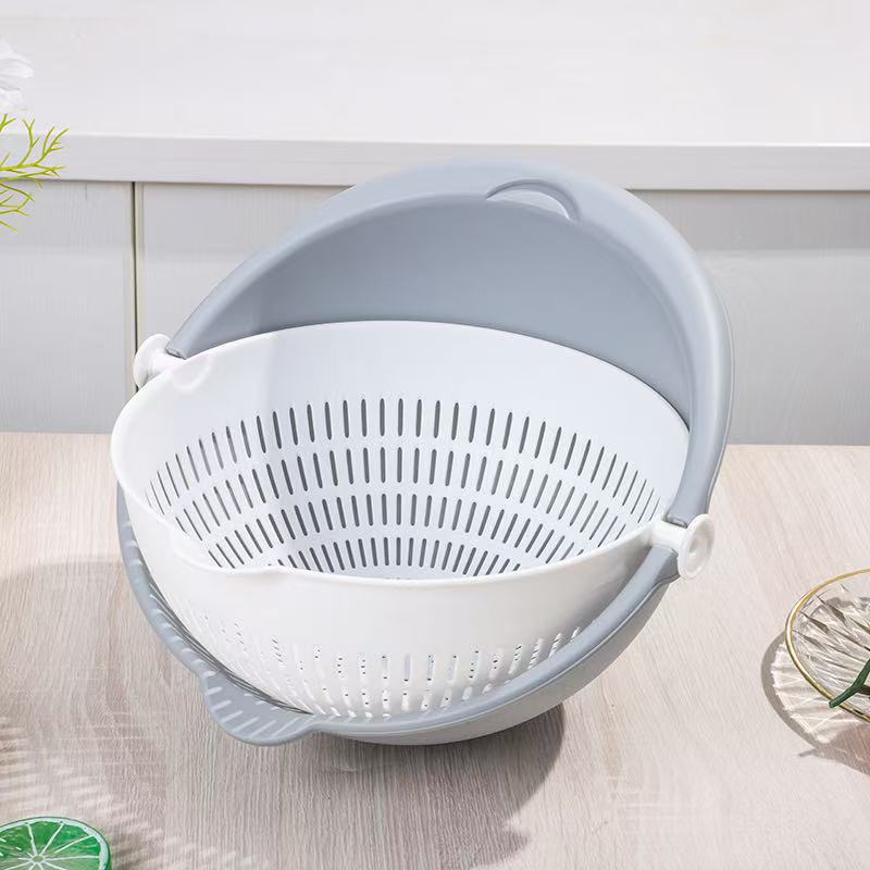 Round Double-Layer Plastic Drain Basket, Vegetable Washing Basin, Kitchen Vegetable Washing Basket, Fruit Basket, Drain Basin, Household Home