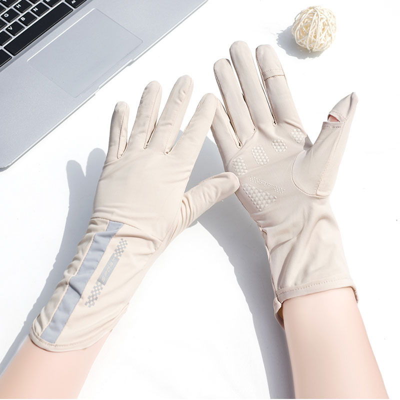 Summer sun protection gloves women's Thin Ice Silk UV-proof open finger touch screen driving riding non-slip mid-length breathable