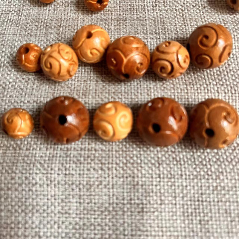 Factory direct supply peach wood carving auspicious cloud beads ornaments wooden crafts back Cloud Lotus with beads loose beads wholesale