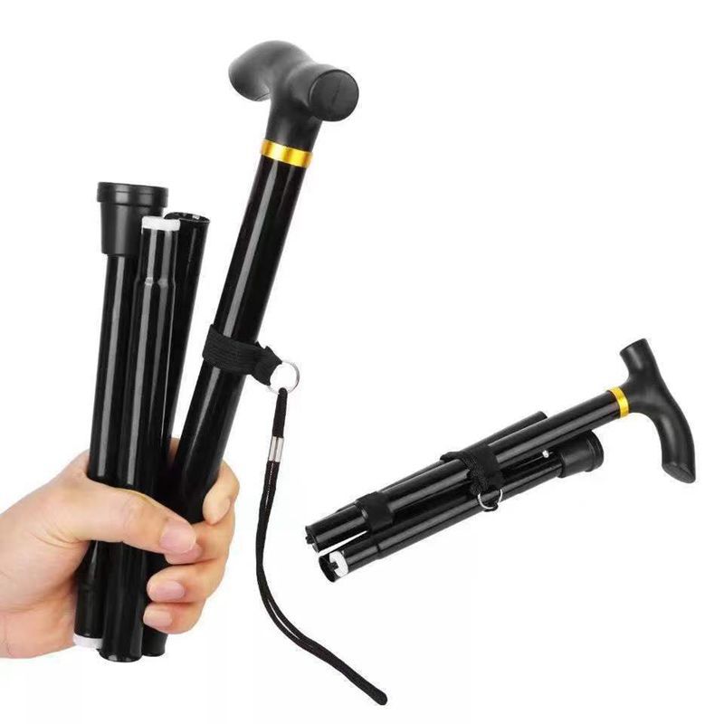 Outdoor Aluminum Alloy Climbing Cane Telescopic Foldableing Trekking Pole Non-Slip Cane Elderly Reinforced Adjustable 5 Sections