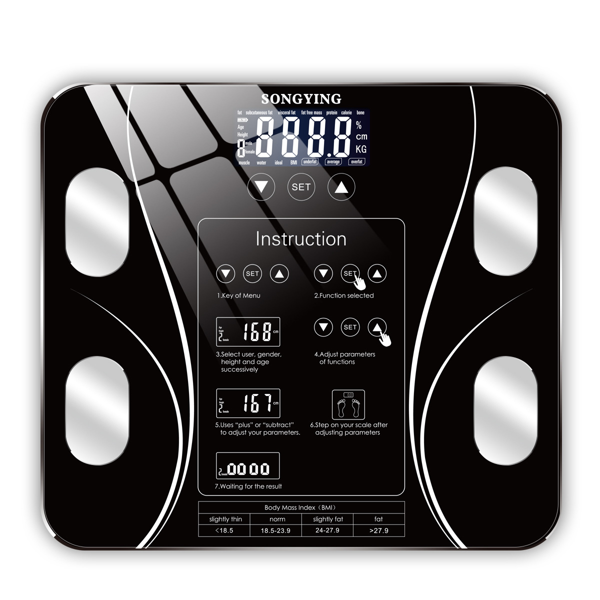 English, Japanese and Korean Style Songying Smart Home Weight Scale Small Fat Scale Factory Dropshipping