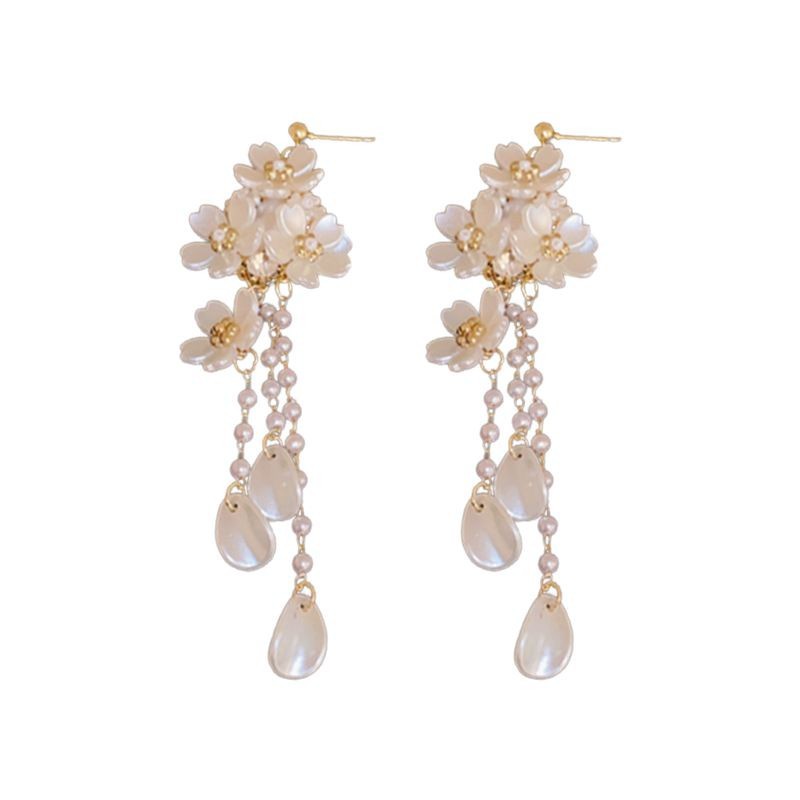 Super Fairy Flower Tassel Earrings Light Luxury High-End Earrings Niche Design Gentle Fairy Temperament Ear Jewelry Wholesale