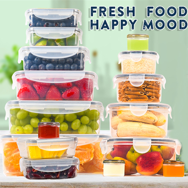 Lunch Box Multi-Specification Kitchen Storage Plastic Sealed Box Vegetable and Fruit Snack Classification Storage Transparent Square Fresh-Keeping