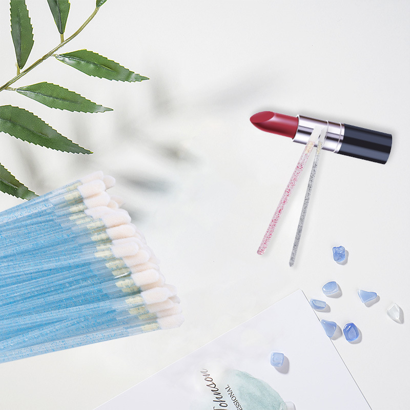 Manufacturer Customized Disposable Crystal Rod Lip Brush, Colorful Smudged Flocked Lip Gloss Makeup Solid Crystal Rod Lip Brush
