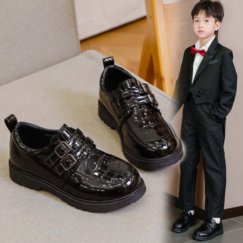 Boys' Leather Shoes, Kidsren's Shoes, Spring & Fall 2025 New Fashion British Style Black Soft-Soled Primary School Students' Performance Shoes