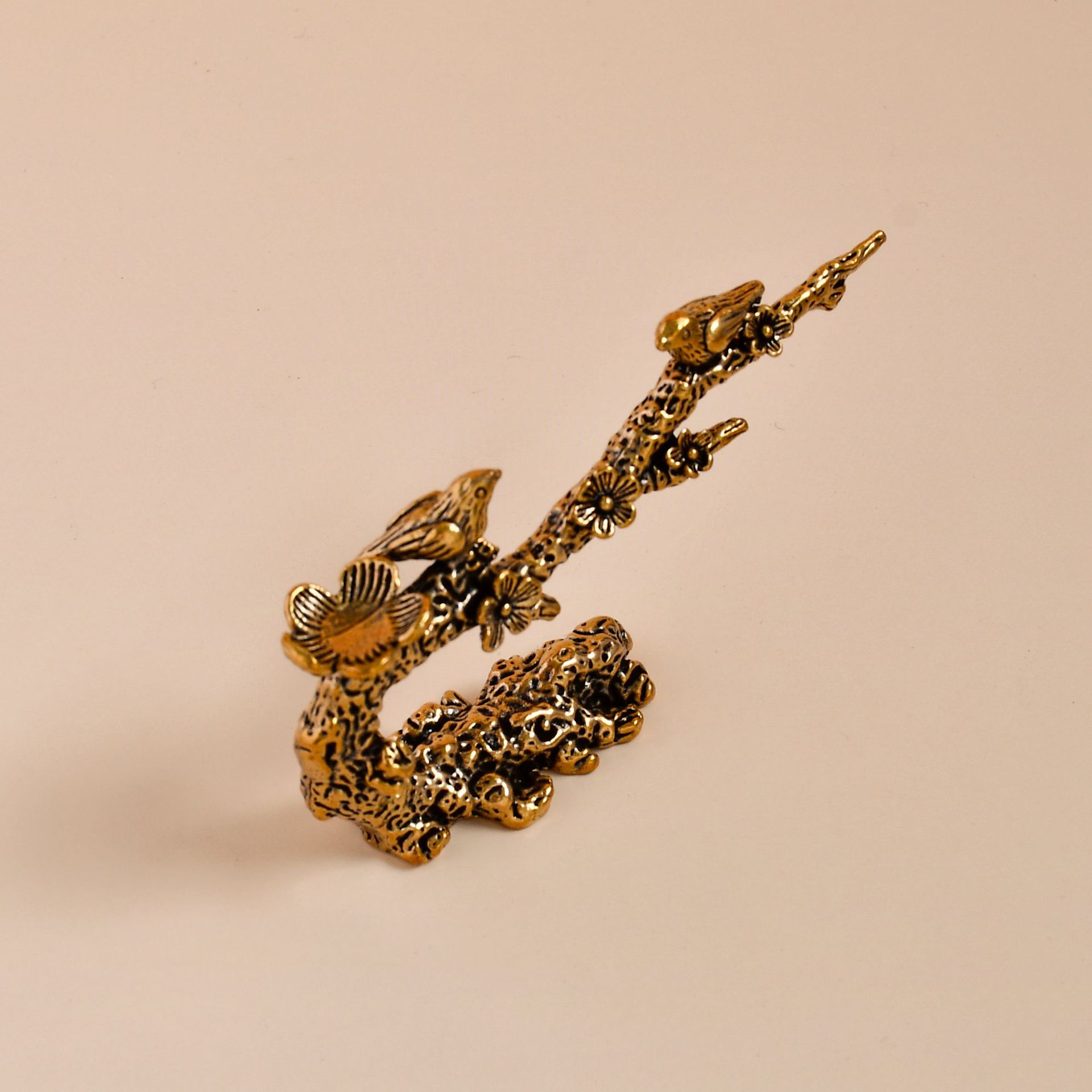 Solid Brass Magpie Plum Blossom Ornament for Tea Table Incense Holder