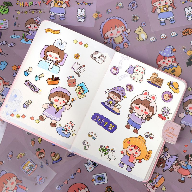 100 Non-repeating Handbook Stickers, Cute Girl Cartoon Cute Decorative Waterproof Notebook Material Paper Stickers