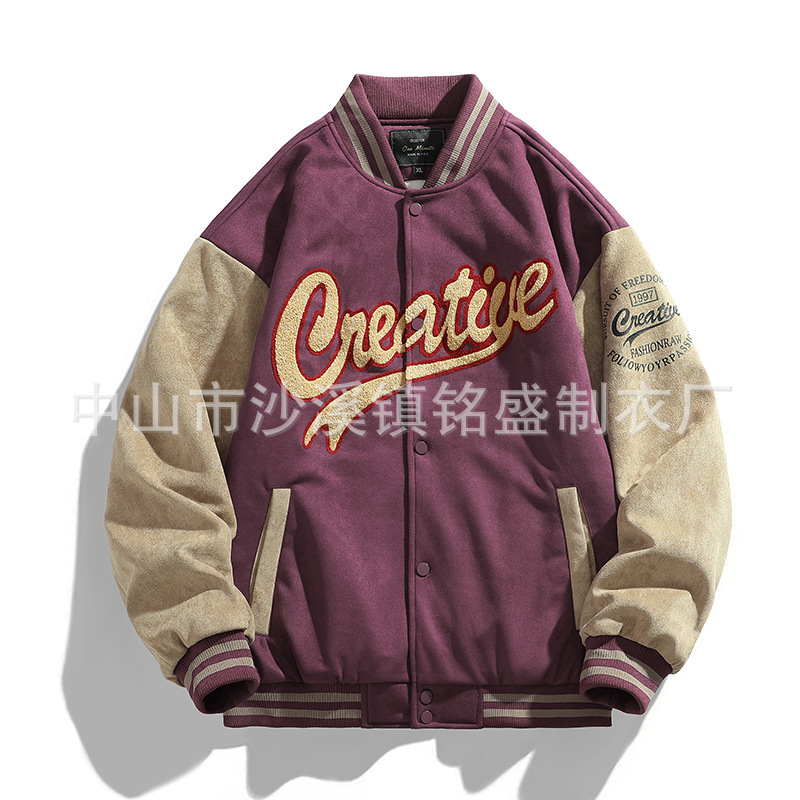 Cross-Border Trendy Brand Autumn and Winter Casual Stand-Up Collar Baseball Jacket Custom Men's Loose Large Size Street Fashion Jacket Top for Men