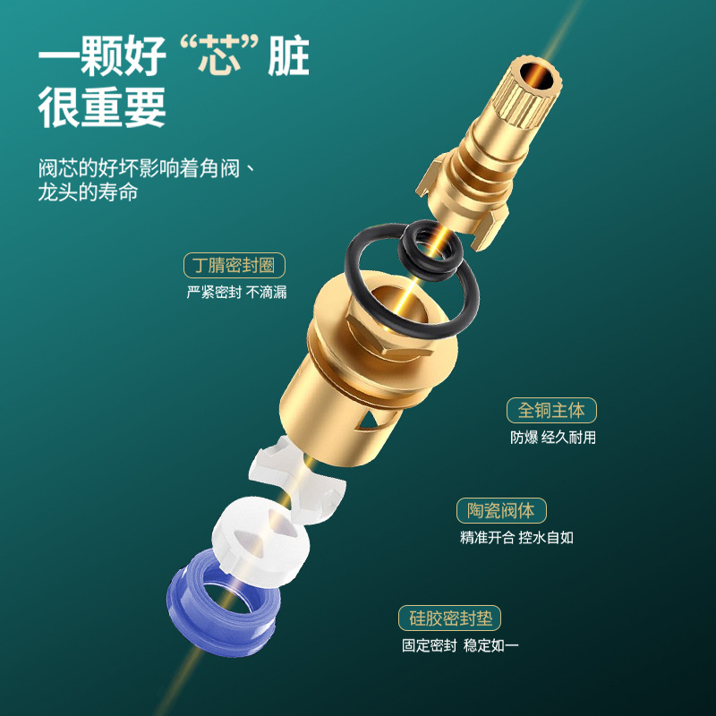 Universal Faucet Valve Core, All-Copper 1/2 Inch Quick-Open Faucet Core, Angle Valve, Single Hot and Cold Water Ceramic Accessories