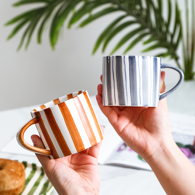 Simple Ceramic Coffee Cup and Saucer High Color Value Coffee Cup and Saucer Set Household Water Cup Afternoon Tea European Style Cup and Saucer ins