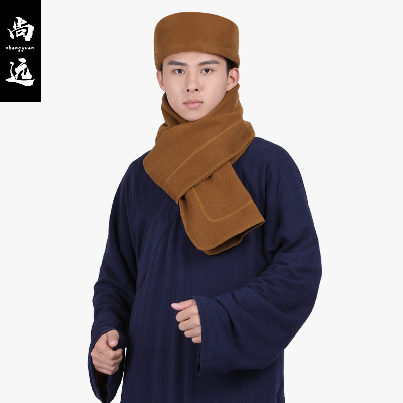 Shangyuan Plush Hat and Scarf Two-Piece Set Warm Monk Hat and Scarf Chinese Style Retro Velvet Hat and Scarf