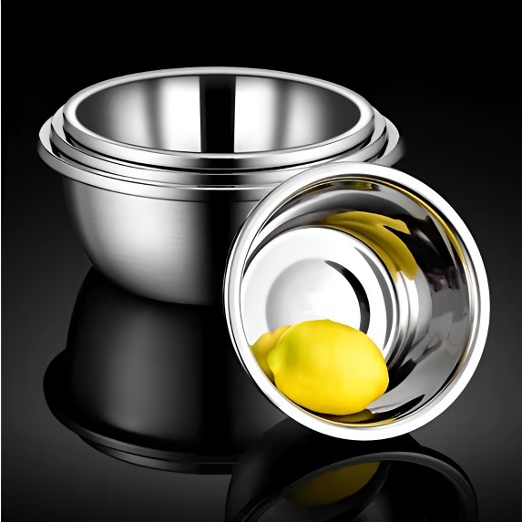 [26cm Reverse Edge Solid Basin 250g] Extra Thick Stainless Steel Seasoning Basin for Home Kitchen and Egg Beating Basin