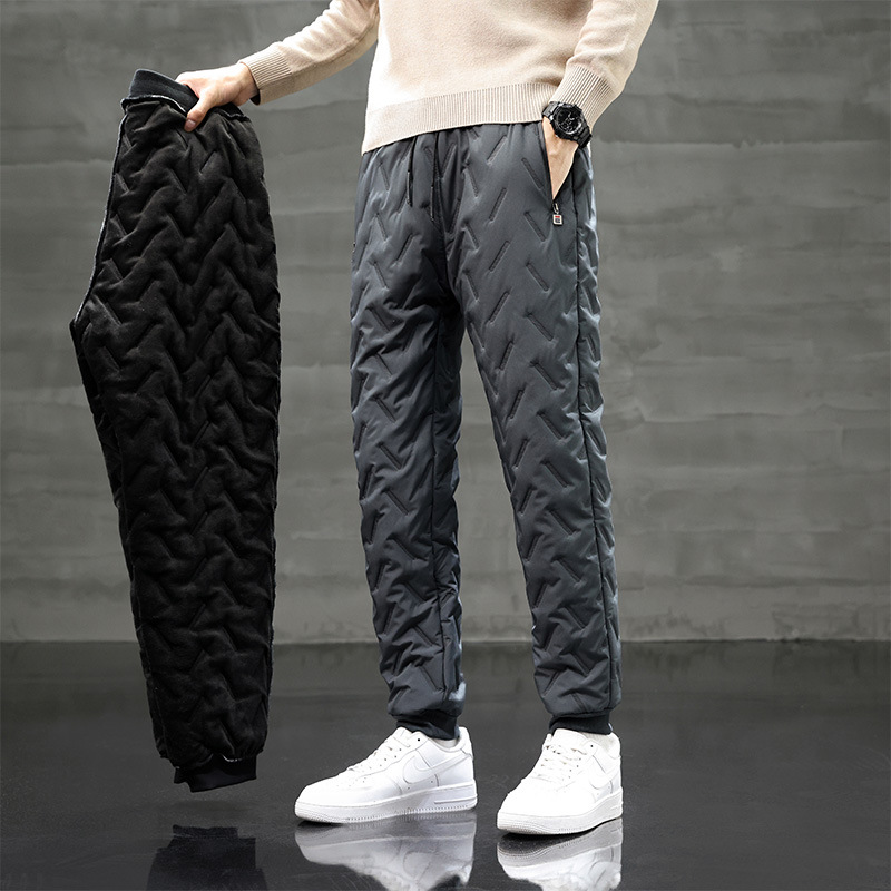 Men's Fleece-Lined Pants Winter Thick Cotton Pants Outdoor Jogger Casual Long Pants Windproof Oversized Warm Fleece Pants