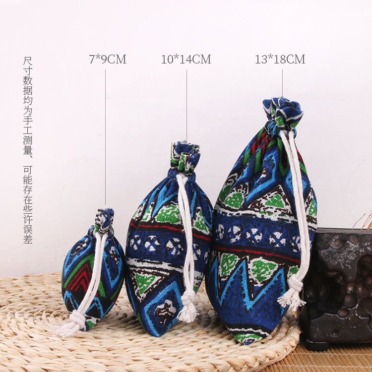 Wholesale Chinese Style Blue and White Linen Bag Empty Sachet Small Bundle Pocket Jewelry Gift Bag Storage and Tidying Bag