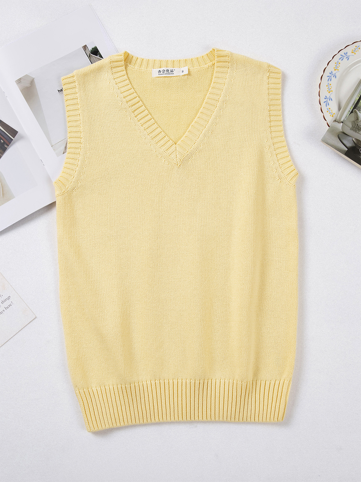 Petite College Popular Basic Solid Color Versatile Commuter Jk Vest Sweater Thin Layered Pullover Knitted Vest