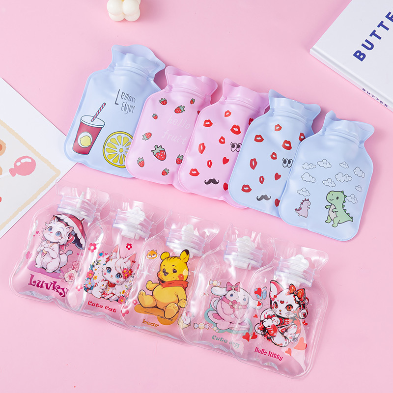 Cute water injection hot water bag wholesale cartoon pvc hand warmer printed logo gift small water filling warm water bag