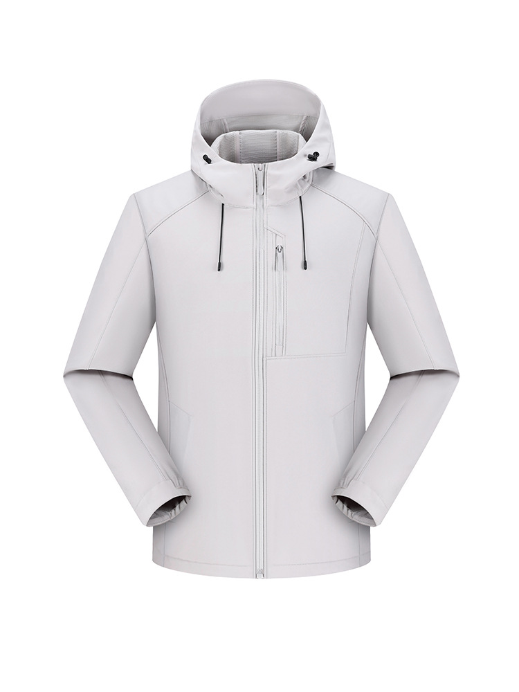 Autumn and Winter Soft Shell Hooded Jacket, Wear-Resistant and Windproof, Classy Team Uniform Zipper Jacket, Cross-Border Pure Color Printed Logo Trend