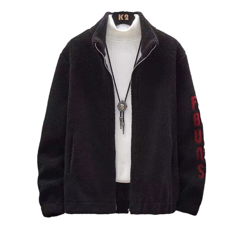 Men's coat autumn and winter cashmere stand collar jacket granular fleece sweater fur integrated lambswool men's coat