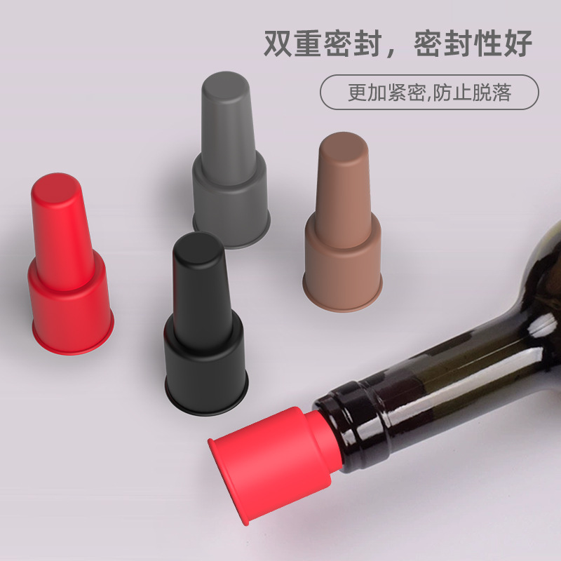Wine Stopper Soft Silicone Red Wine Stopper Champagne Stopper Double Seal Anti-Falling Red Wine Sealing Bottle Stopper Hot-Selling Leak-Proof Seal