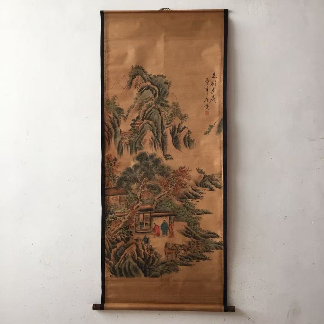 Antique Wholesale Old Living Room Decoration Central Hall Painting Calligraphy and Painting Tang Yin Landscape Figures Flowers and Birds Eight Immortals Crossing the Sea Hanging Painting