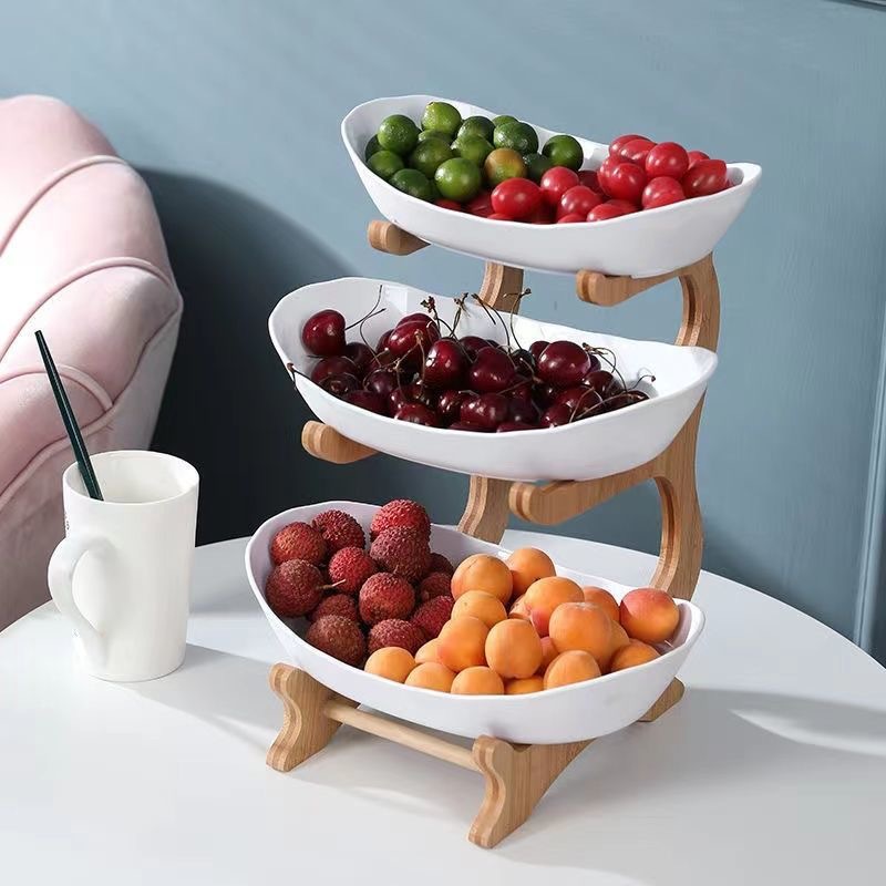 Multi-Layer Fruit Plate Rack Wooden Double-Layer Fruit Drain Rack Fruit Plate Wooden Rack Multi-Layer Cake Rack Dried Fruit Plate Bamboo Wooden Rack