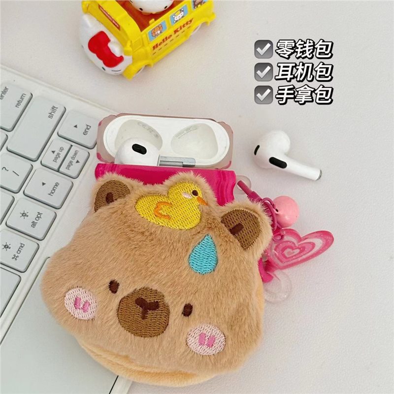 Плюшевая игрушка-ключница с капибарой, милый кошелек для хранения