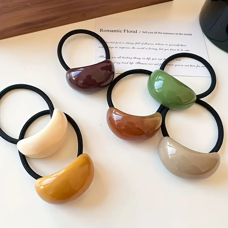 Simple Geometric Oval Hair Tie, Fashionable Half-Round Ponytail Hair Rope, Black Rubber Band, Dongdaemun, South Korea