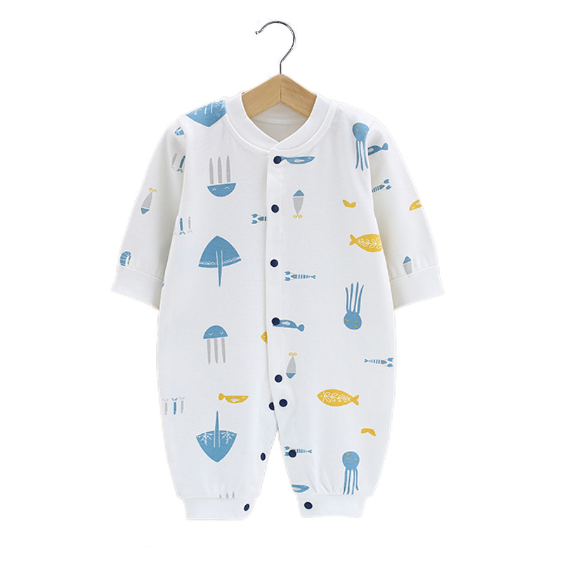 Baby Jumpsuit combed cotton men and women Baby long-sleeved romper spring and autumn printed one-piece pajamas factory direct sales