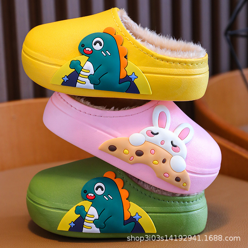 Children's Cotton Slippers Winter Children's Slippers Boys and Girls Cartoon Cute Warm Waterproof Non-Slip Home Parent-Kids Shoes