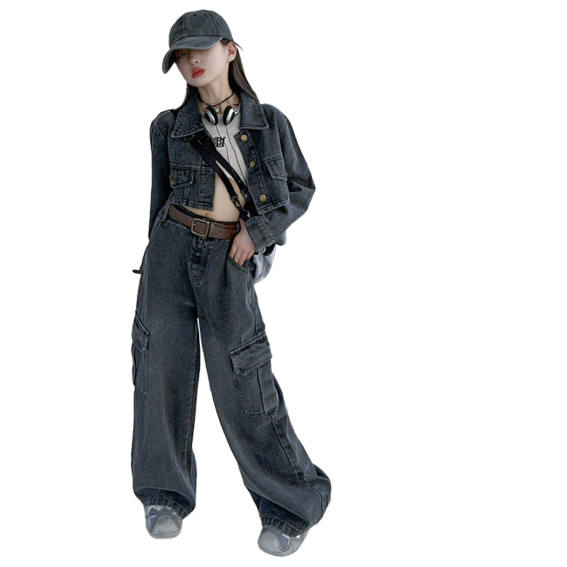 Wholesale Cross-Border Girls' Suits for Autumn 2025 New Children's and Older Children's Denim Jacket Suits Can Be Shipped in One Piece