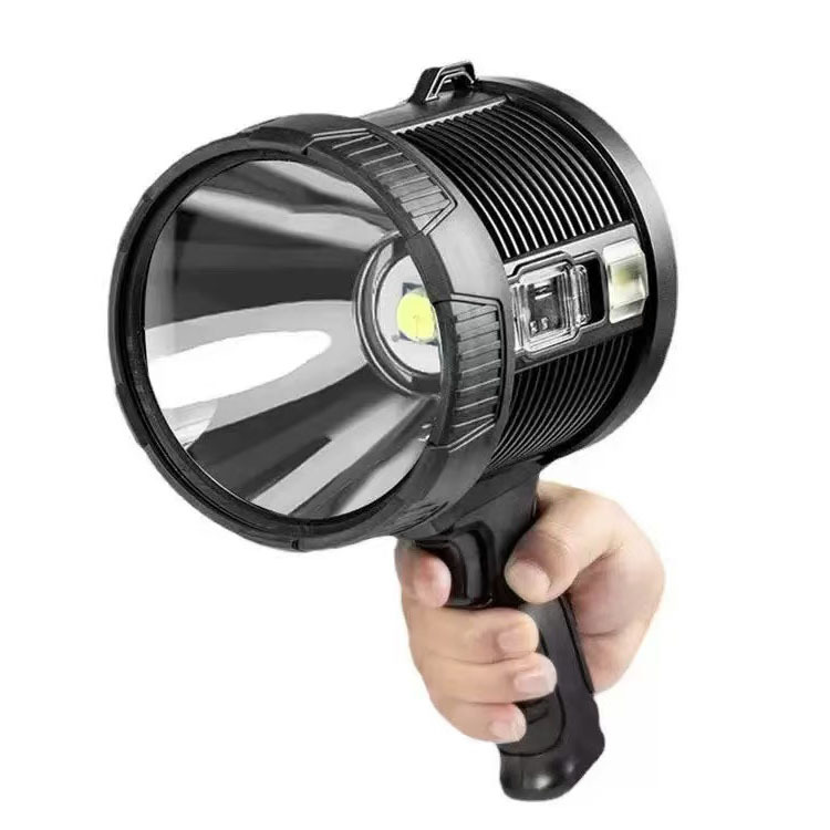Cross-border strong light searchlight trekking rechargeable solar flashlight detection lamp red blue yellow flash bracket portable lamp