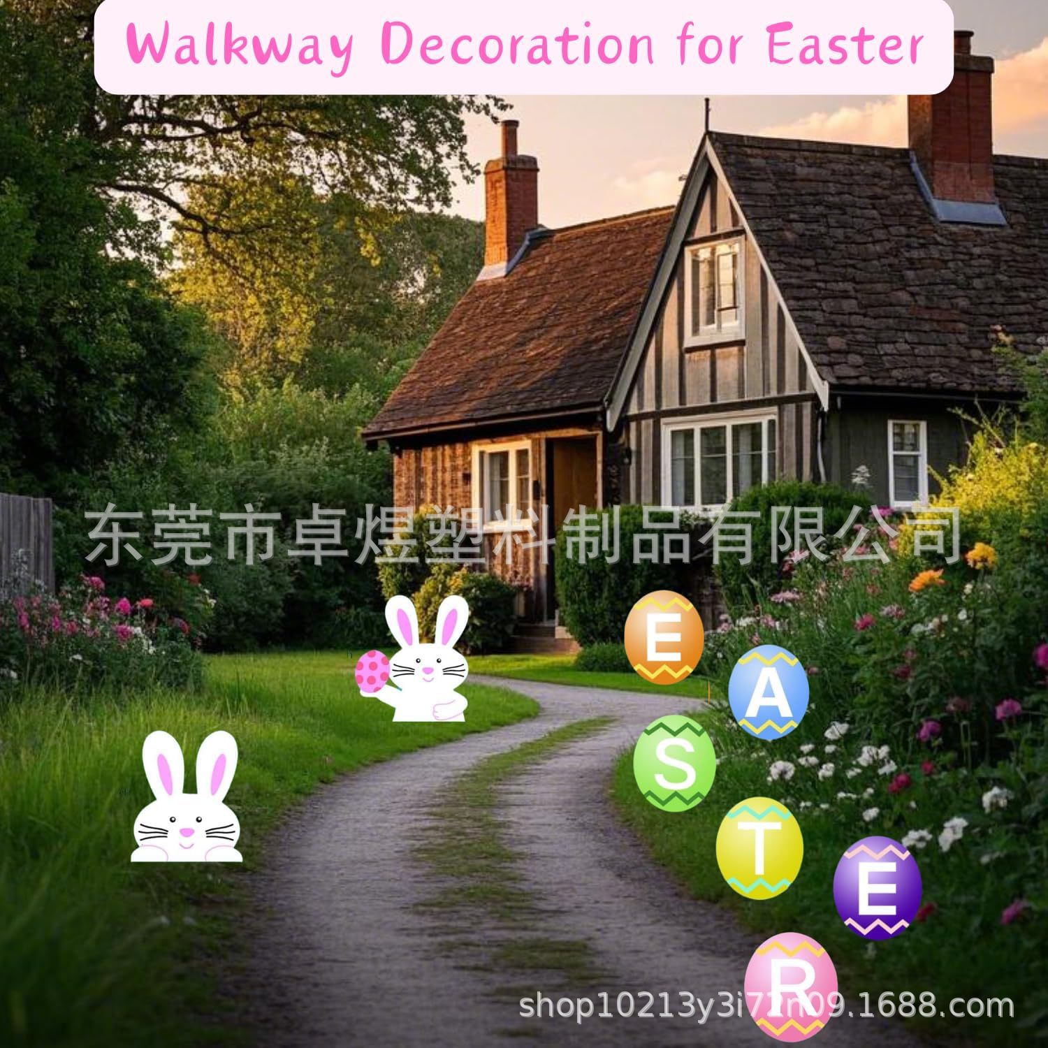 Cross-Border Easter Bunny Egg Party Yard Sign Pp Plastic Hollow Corrugated Cardboard Lawn Sign