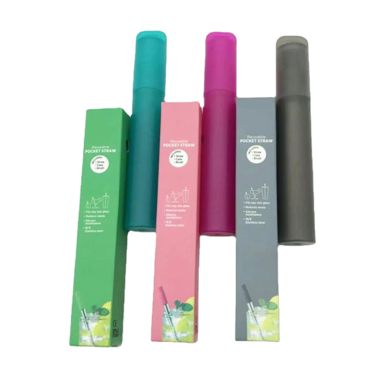 New cross-border stainless steel telescopic straw creative 304 stainless steel milk tea metal folding straw environmental protection straw