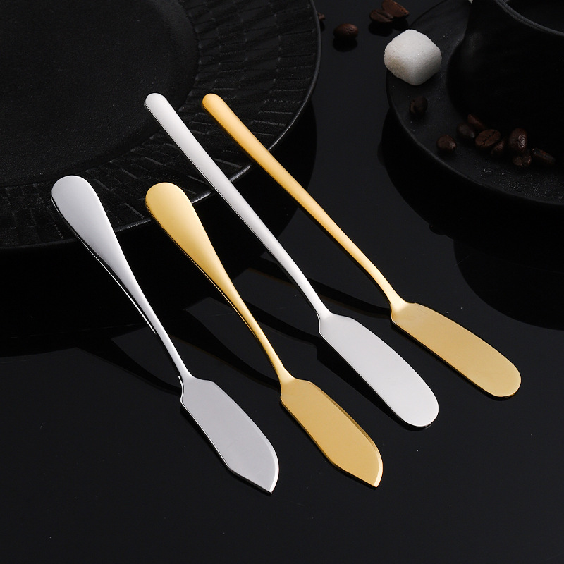 Cross-Border 304 Stainless Steel Butter Knife Korean Butter Knife Jam Spatula Long-Handled Butter Decorating Knife Can Be Customized with Logo