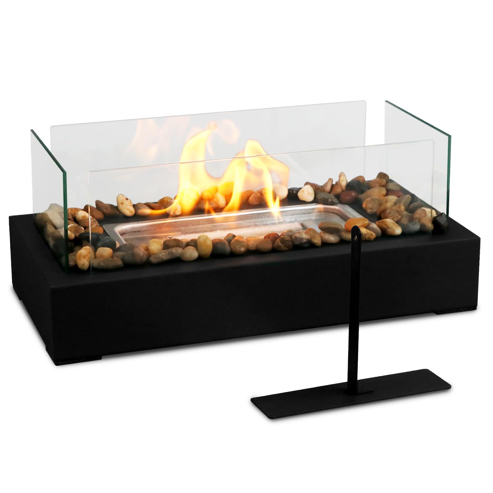 Cross-Border Rectangular Tabletop Alcohol Fireplace Portable Outdoor Real Fire Heating Four-Piece Glass Rectangular Fireplace