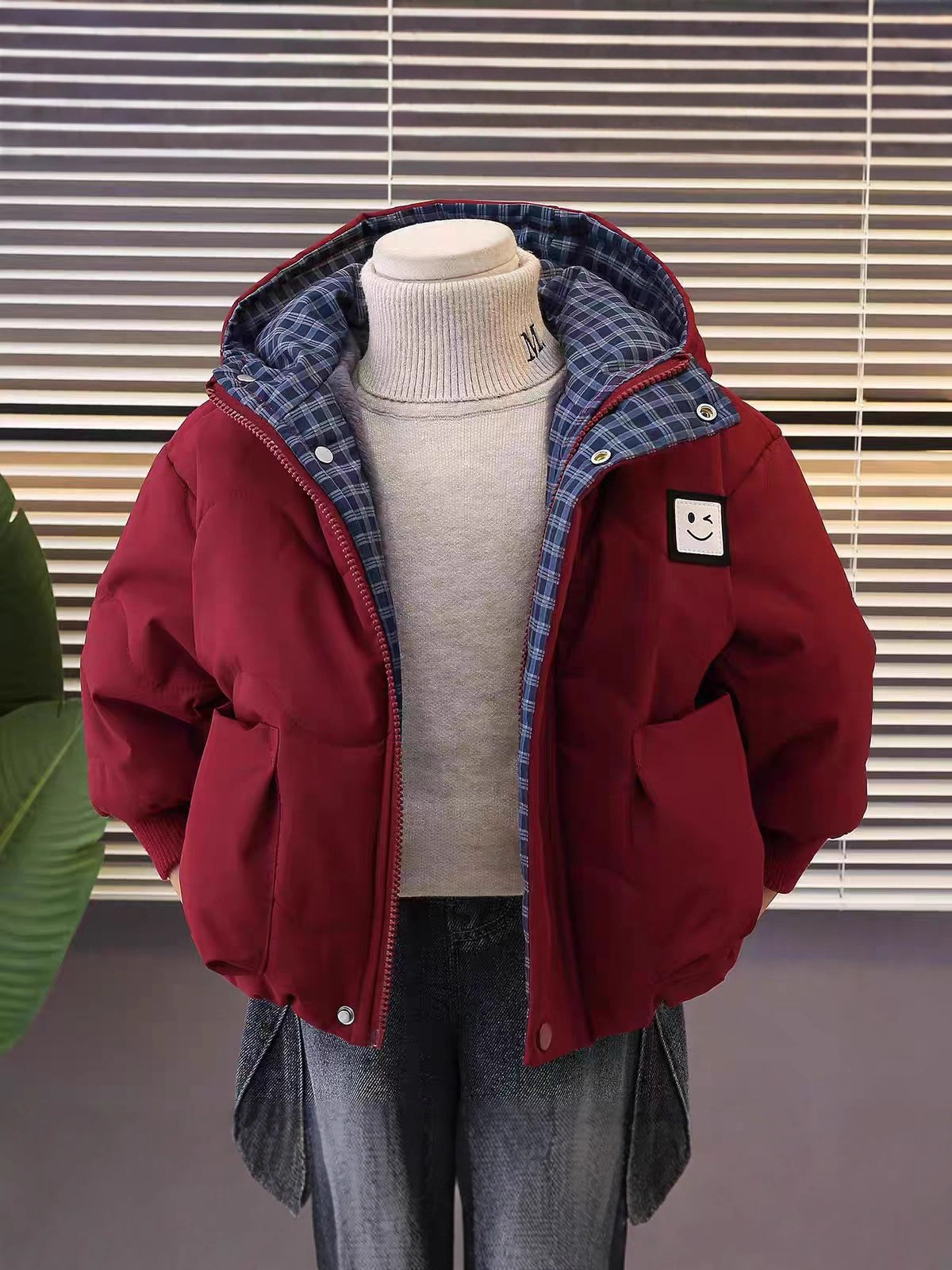 Boys' Fleece Cotton Jacket Winter 2025 New Kidsren's Baby Christmas Red Thickeneded Cotton Jacket Winter Clothes