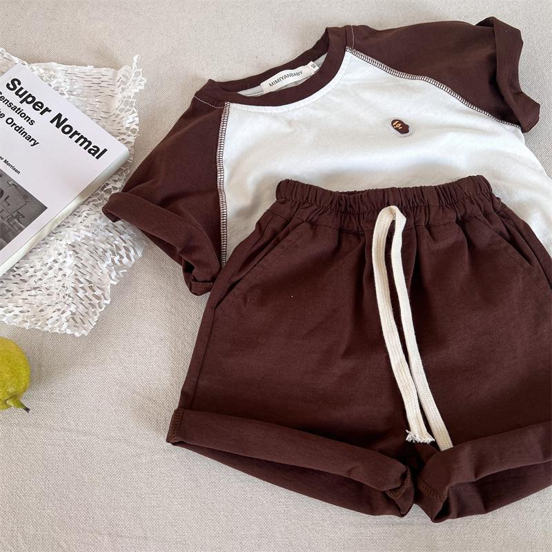 Children's Suit 24 Summer Boys and Girls Japanese Style Trendy Brand Embroidered Short-Sleeved T-Shirt Baby Shorts Casual Two-Piece Set