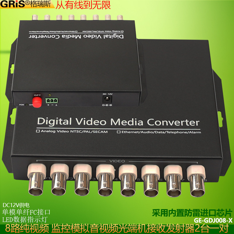 Оптический трансивер видео 8-канальный промышленного класса цифровой 20KM аналоговый HD BNC коаксиальный FC монитор приемник передатчик