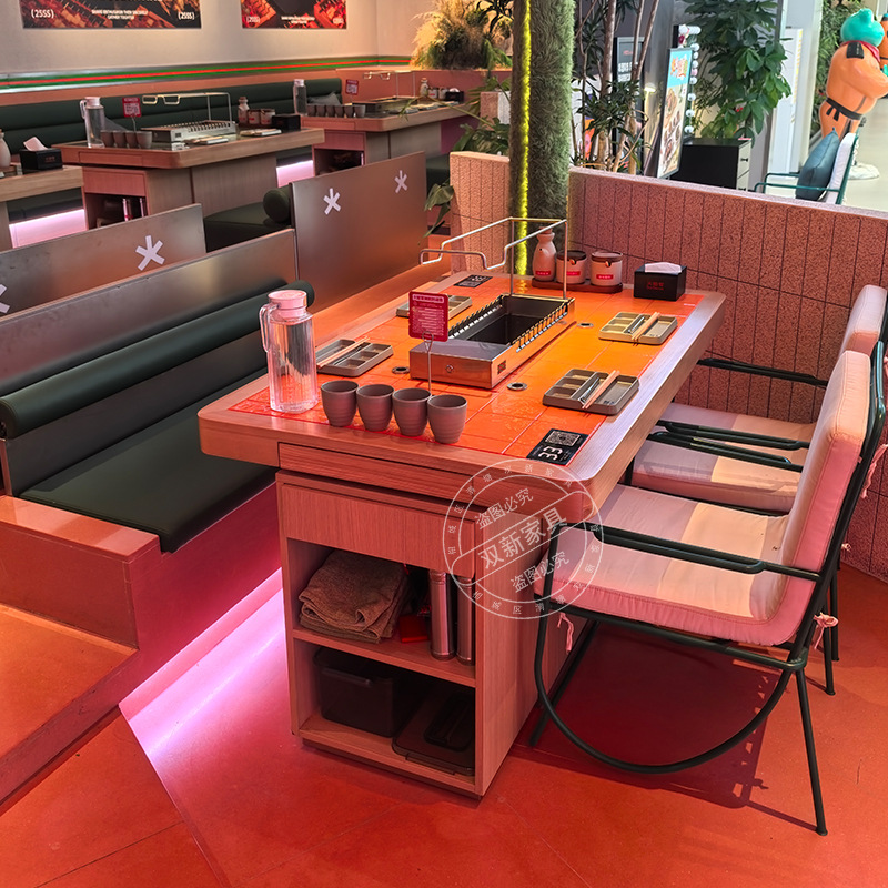 Flame Official Marble Smokeless Skewer Table Commercial Charcoal Grill Automatic Flipping Barbecue Stove with Integrated Smoke Extraction and Hot Pot