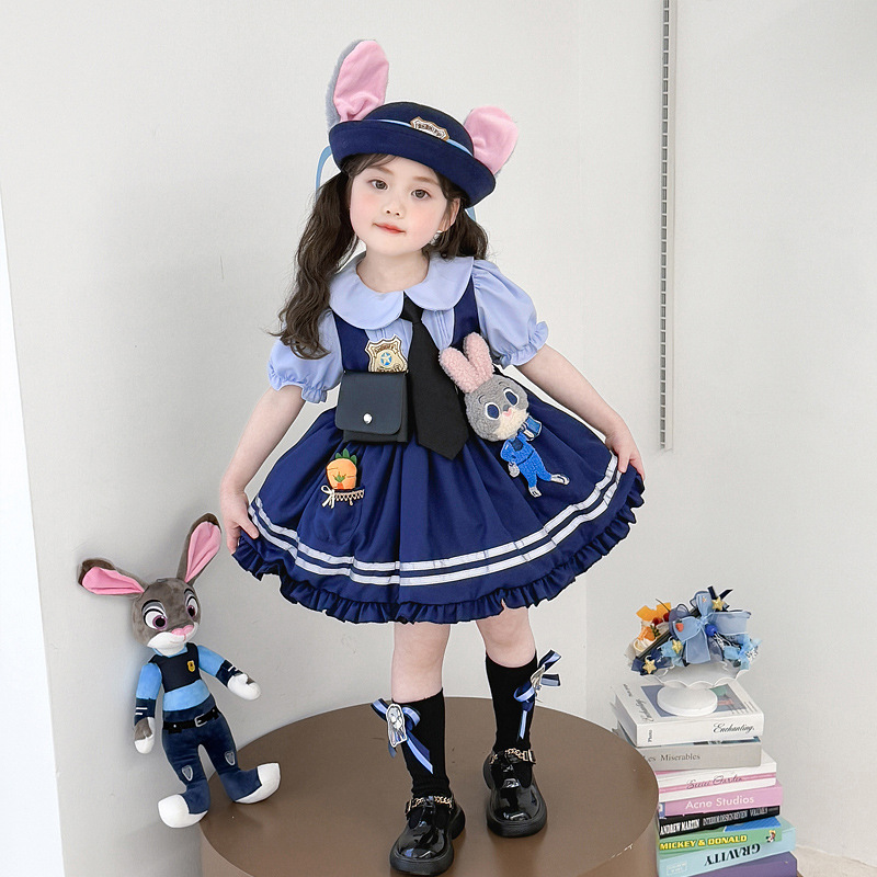 Girls Rabbit Police Officer Princess Dress Summer New Children's Cartoon Puff Skirt Birthday Dress Lolita Dress