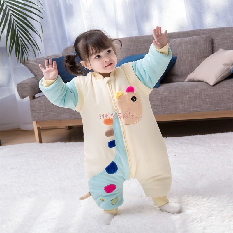 Детское мультяшное анти-ударное одеяло с detachable рукавами спальный мешок для детей осень и зима утолщенный чистый хлопок раздельные ноги для мальчиков и девочек комбинезон