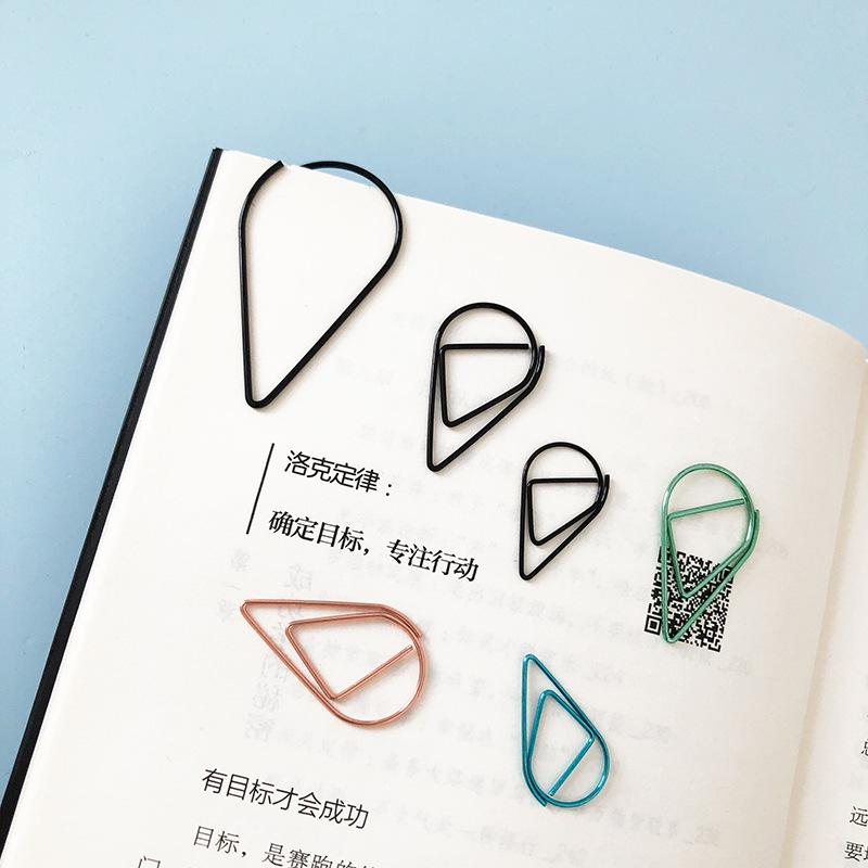 Factory direct color water drop paper clip wholesale metal small bookmark creative paper clip financial hand account