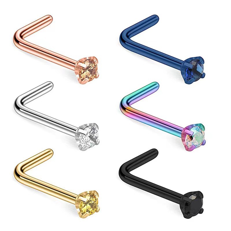 Cross-border 316 stainless steel S rod L rod straight rod four claw zircon nose nail 5 word 7 word 1 word one nose ring jewelry wholesale