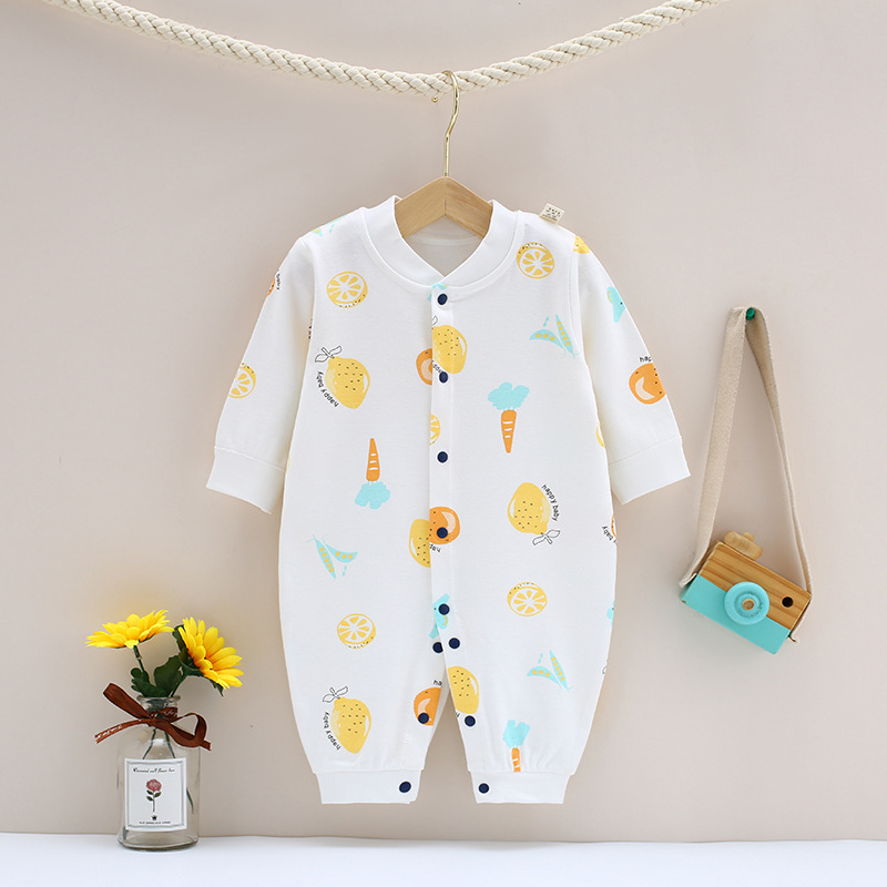 Baby Jumpsuit combed cotton men and women Baby long-sleeved romper spring and autumn printed one-piece pajamas factory direct sales