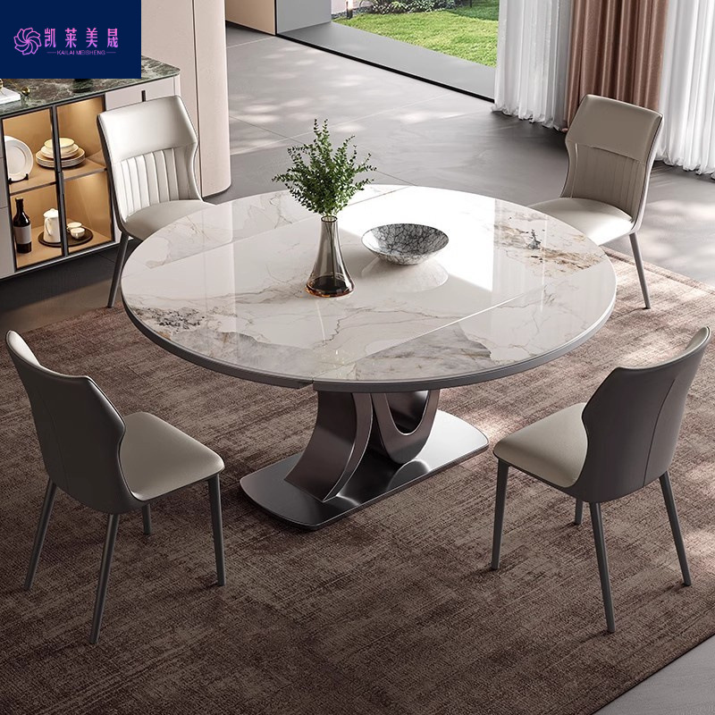 New Retractable Folding Slate Dining Table with Induction Cooker, Square and Round Table, Designer Home Use, Small Apartment, Light Luxury Tabletop