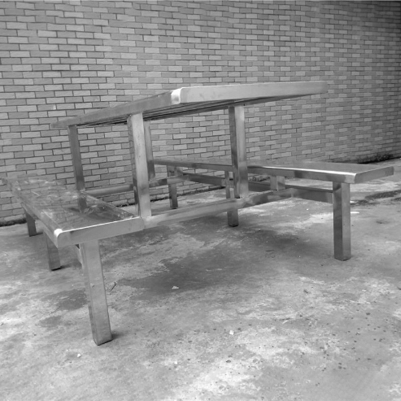 Fast Food Restaurant Stainless Steel Integrated Tables for Four, Six, and Eight People, Commercial Table and Chair Set, Cafeteria Table and Chair Combination