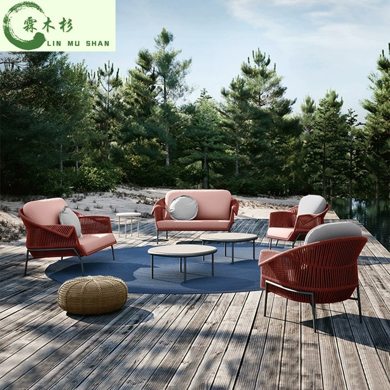 Сочетание уличного дивана Nordic для виллы, двора, отеля, B&B, садовый ротанговый диван, уличная мебель, коммерческий ротанговый стул