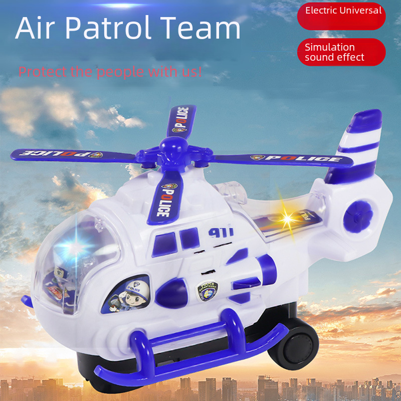 Children's Light-Up Music Airplane Electric Universal Helicopter Boy Police Toy Car Beach Children's Toy with Sound and Light