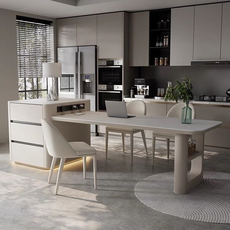 Slate Island Tea Table and Dining Table Dual-Purpose Household All-In-One Retractable High-End Solid Wood Dining Table and Chair Combination Light Luxury Dining Table