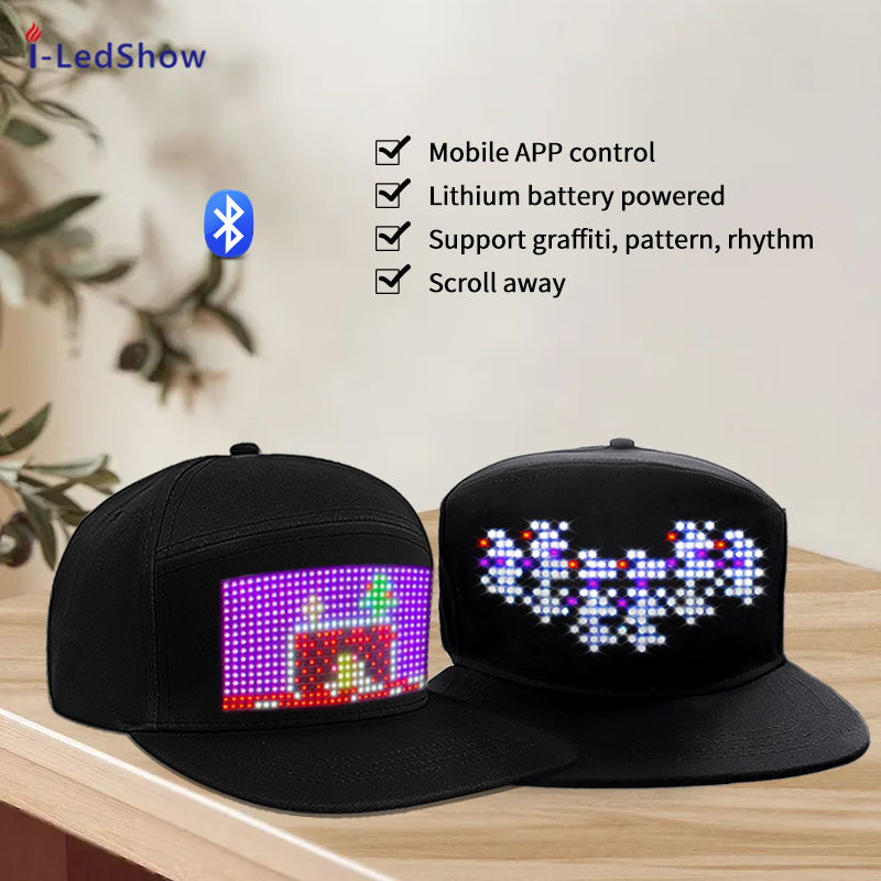 iLedshow light particle LED luminous cap full color screen mobile phone control hat wear advertising soft screen gift